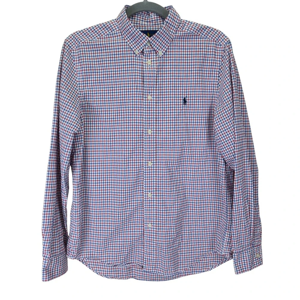 Ralph Lauren Boy Button Down Shirt Size XL 18 Windowpane Preppy Kidcore Academia